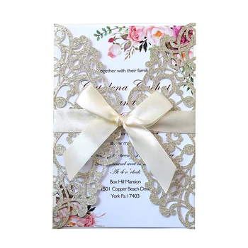 1pcs de Corte a Laser Convite de Casamento o Cartão de Papel Glitter Cartões de DIY Personalizada de Casamento de Natal Decoração de festas