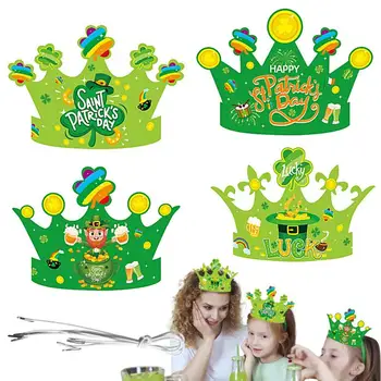4pcs Dia de São Patrício Papel Coroas Verde Trevo Shamrock Irish Dia de São Patrício Crianças Festa Irlandesa