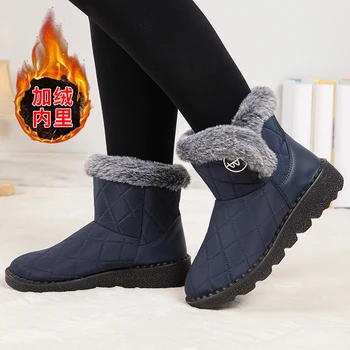 BCEBYL Nova Chegada do Inverno Quente e resistente ao Desgaste Artificial de Pelúcia Sapatos Dedo do pé Redondo Confortável Retro Mulheres Botas de Neve