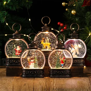 Natal Pendurado LED Brilhante Sequin Lanterna Papai Noel, Boneco de neve, cheio de Água de Noite de Luz Presente de Ano Novo, Decoração Navidad